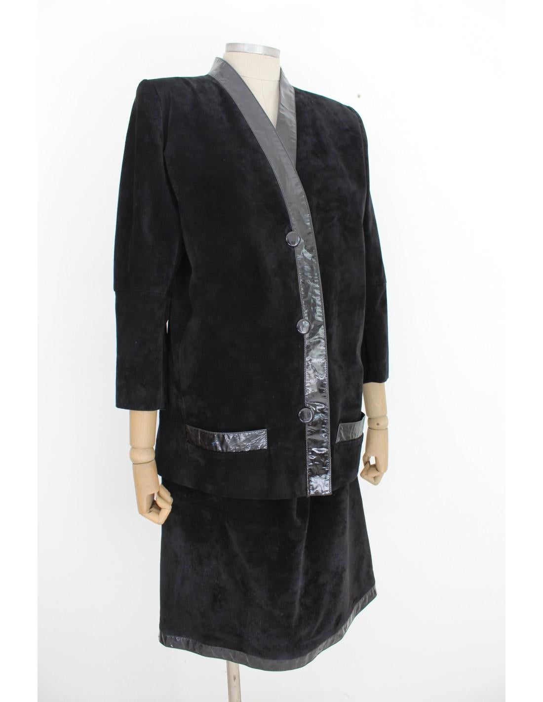 Christian Dior Boutique Black Suede Skirt Suit 1980s In Excellent Condition In Brindisi, Bt
