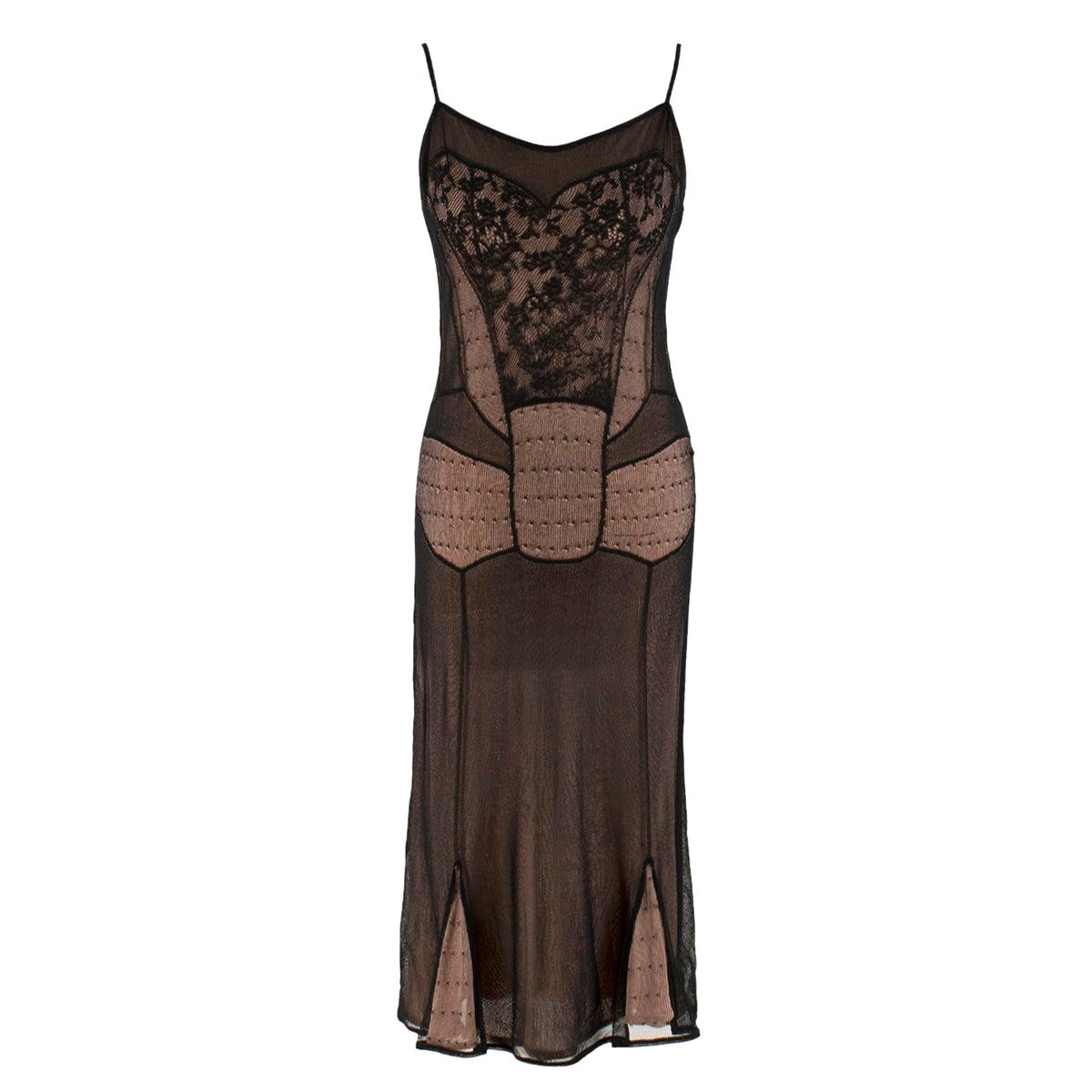 Christian Dior Boutique Black & Nude Lace Dress - Size L For Sale