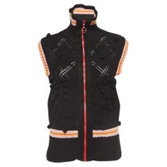 Christian Dior Boutique Black Pointelle Knit Wool Zipper Vest S