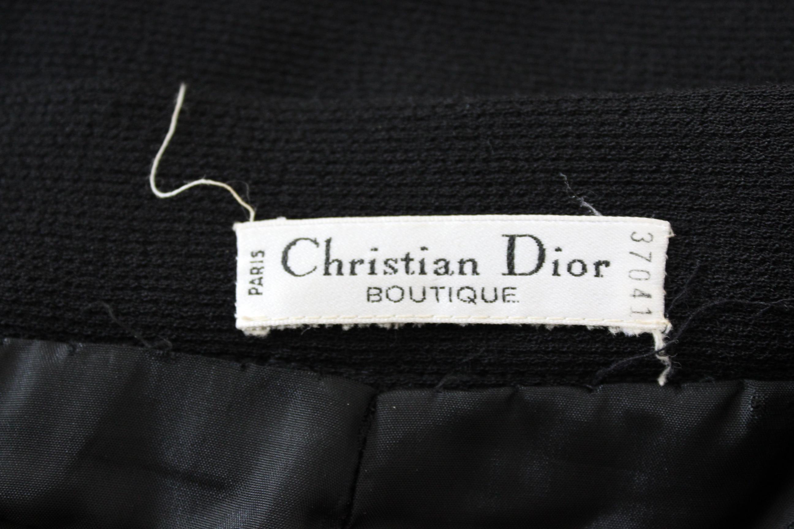 Christian Dior Boutique Schwarzer Kurzer Abendrock aus Wolle mit Etui 1980er  im Angebot 1