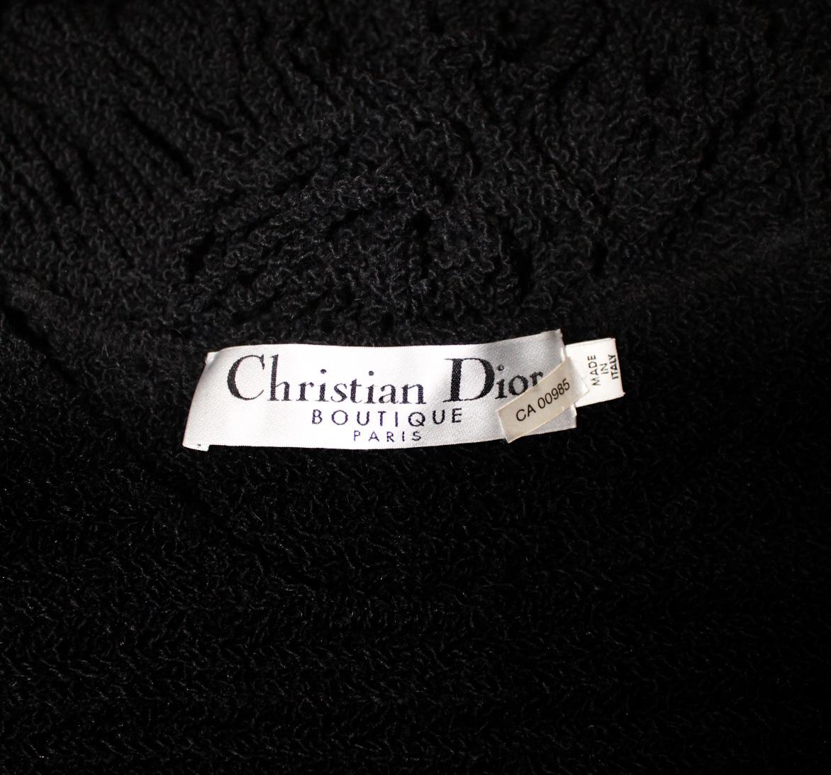 Christian Dior Boutique Black Wool Looped Fringe Wide Hem Runway Crochet Dress  For Sale 1