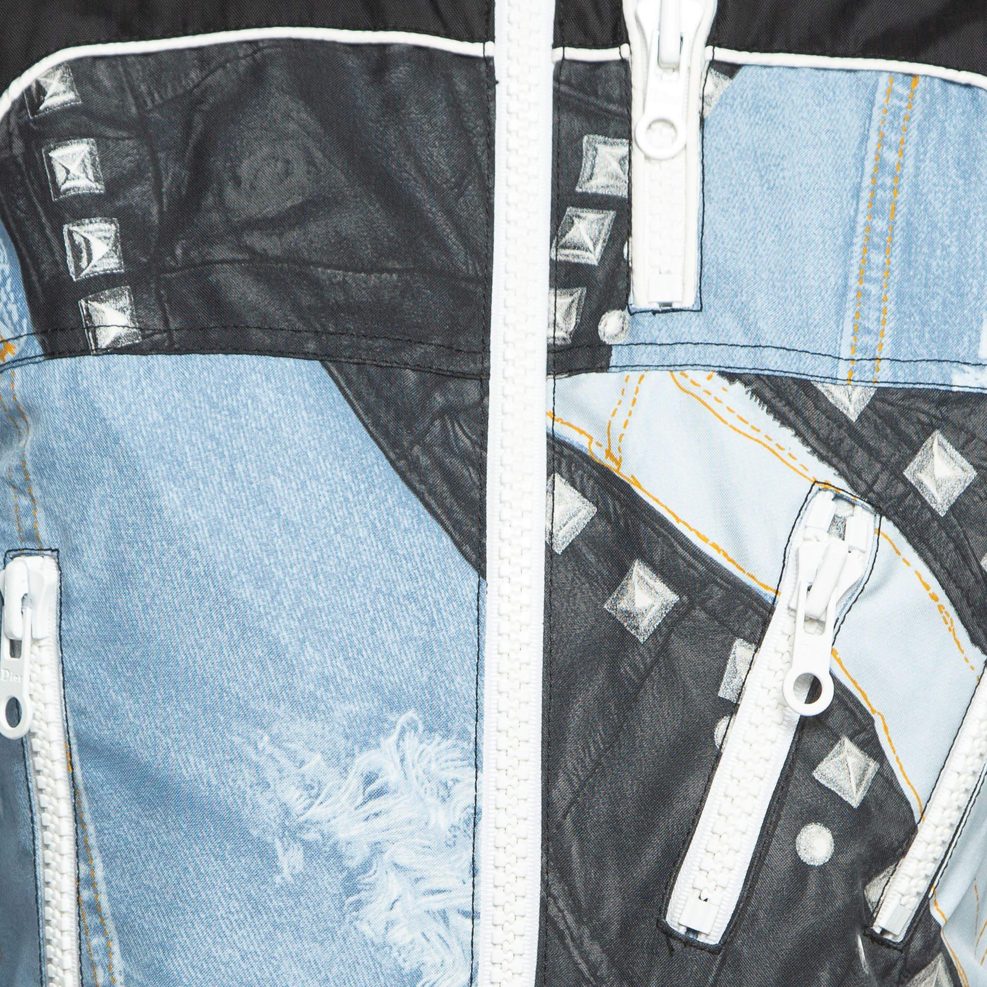 Christian Dior Boutique Blue/Black Denim and Leather Print Synthetic Ski Suit M 1