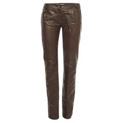 Christian Dior Boutique Pantalon droit en cuir texturé Brown M.