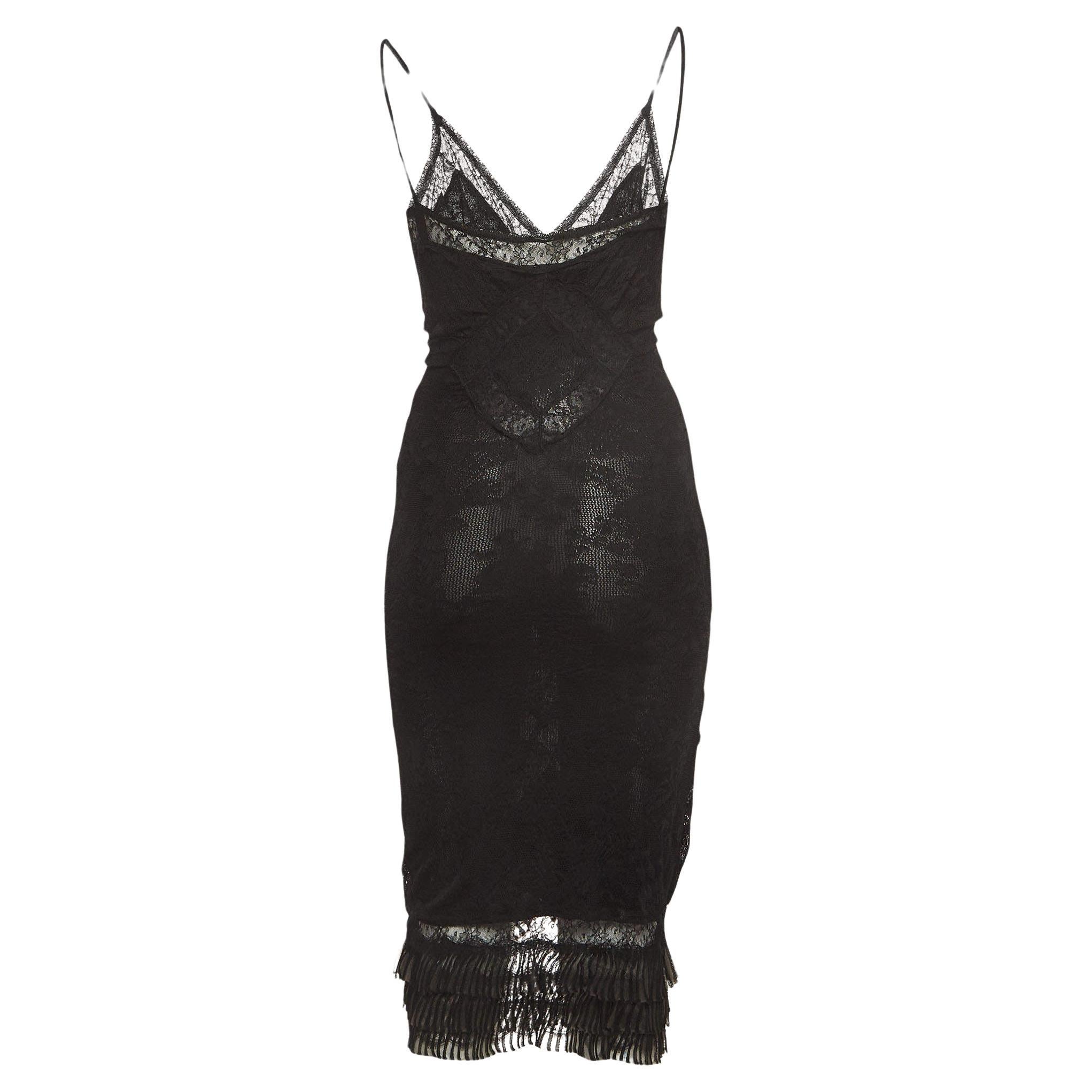 Christian Dior Boutique by John Galliano Black Sheer Lace Midi Dress L For Sale