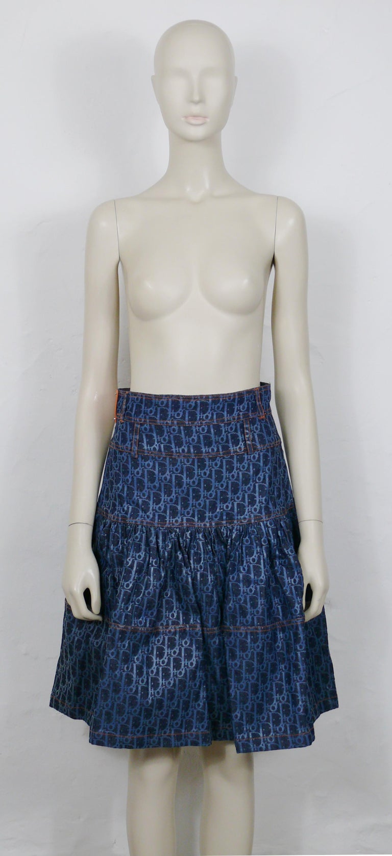 Purple Christian Dior Boutique by John Galliano Vintage Trotter Denim Skirt US Size 6 For Sale