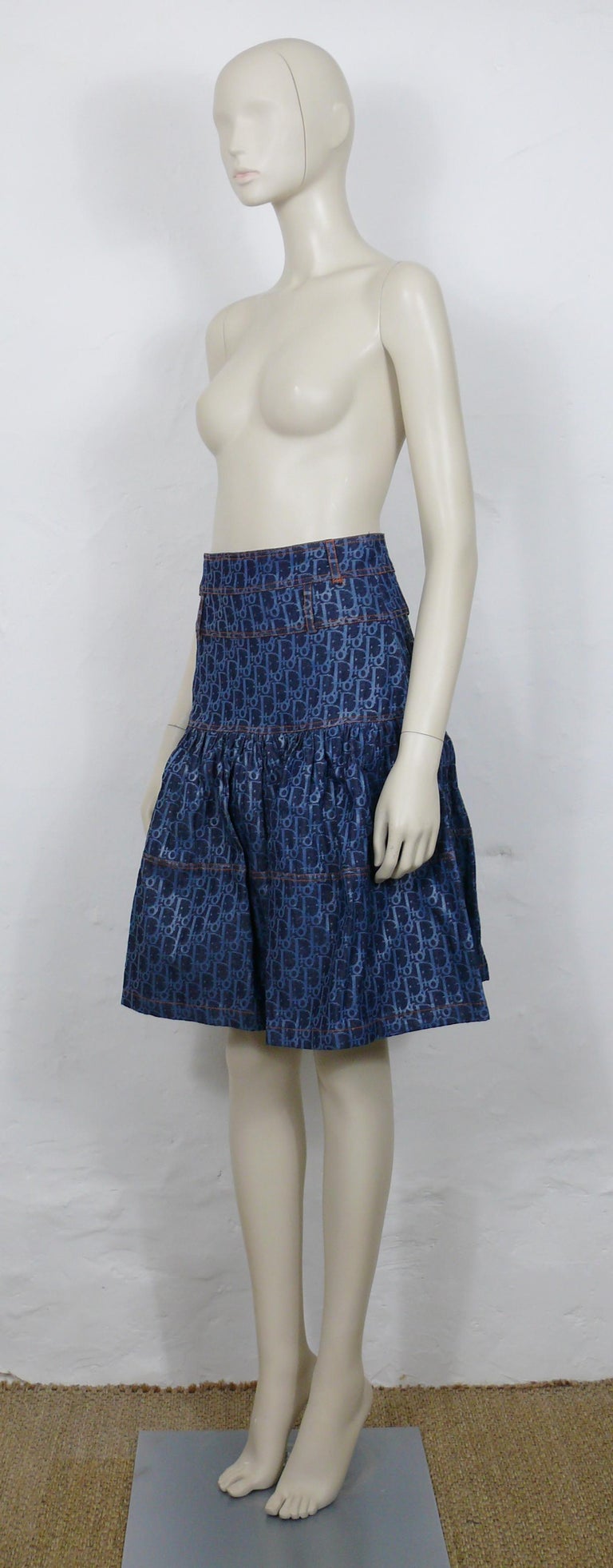 Christian Dior Boutique by John Galliano Vintage Trotter Denim Skirt US Size 6 For Sale 1