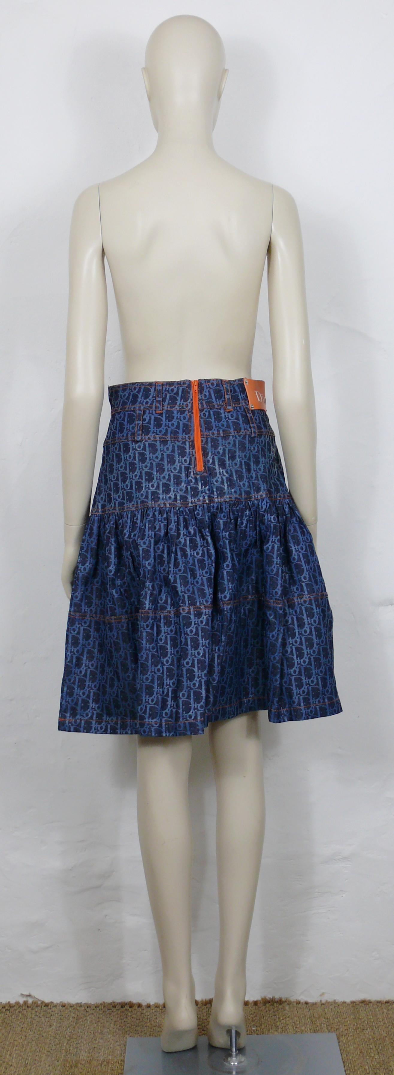 Christian Dior Boutique by John Galliano Vintage Trotter Denim Skirt US Size 6 In Good Condition For Sale In Nice, FR