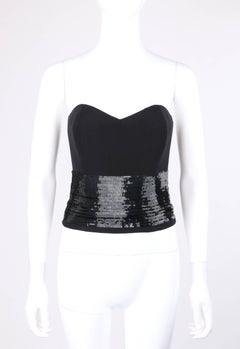 CHRISTIAN DIOR Boutique c.1990s Haute Couture Numbered Black Silk Sequin Bustier
