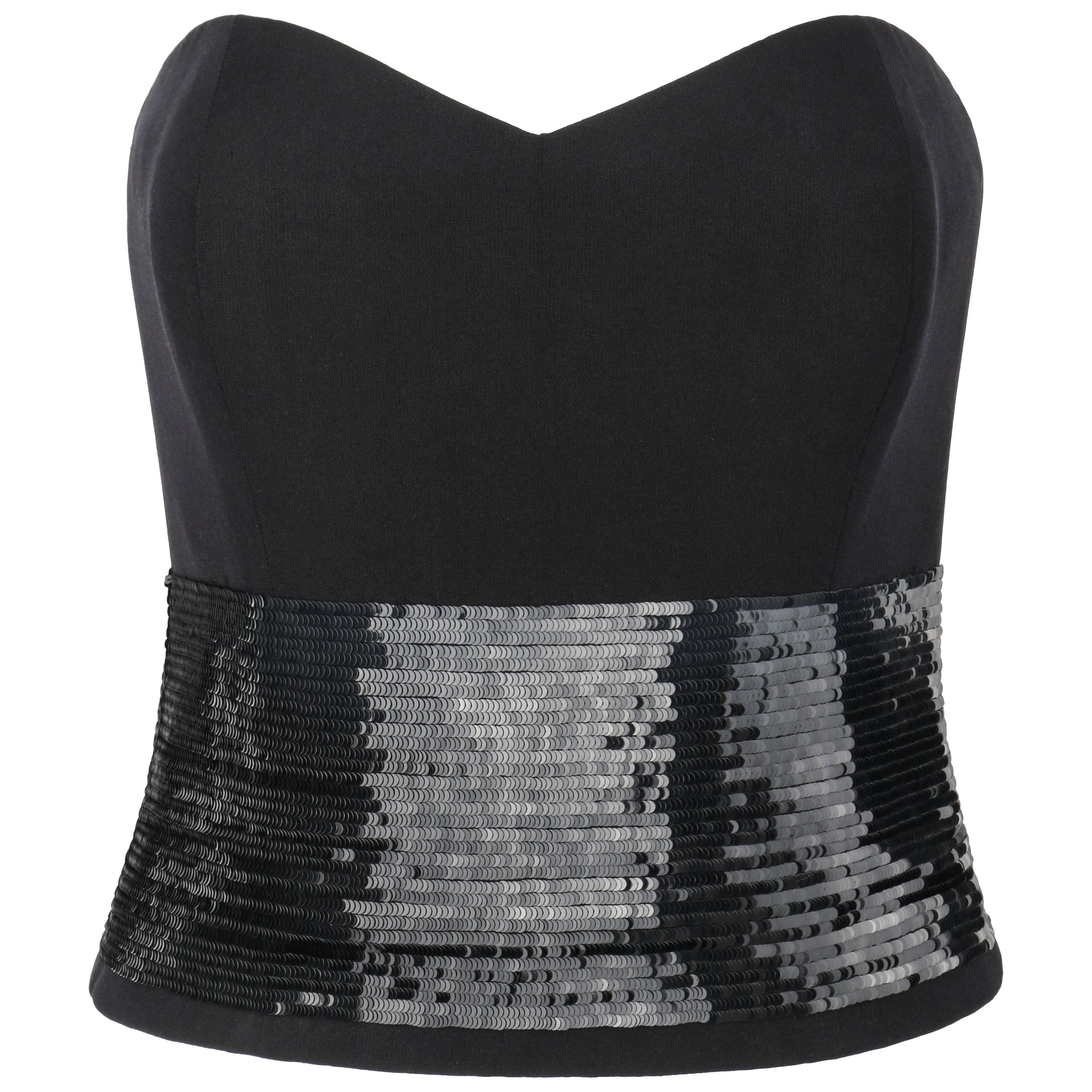 Christian Dior Haute Couture Boutique c.anni '90 Bustier numerato in seta nera con paillettes in vendita