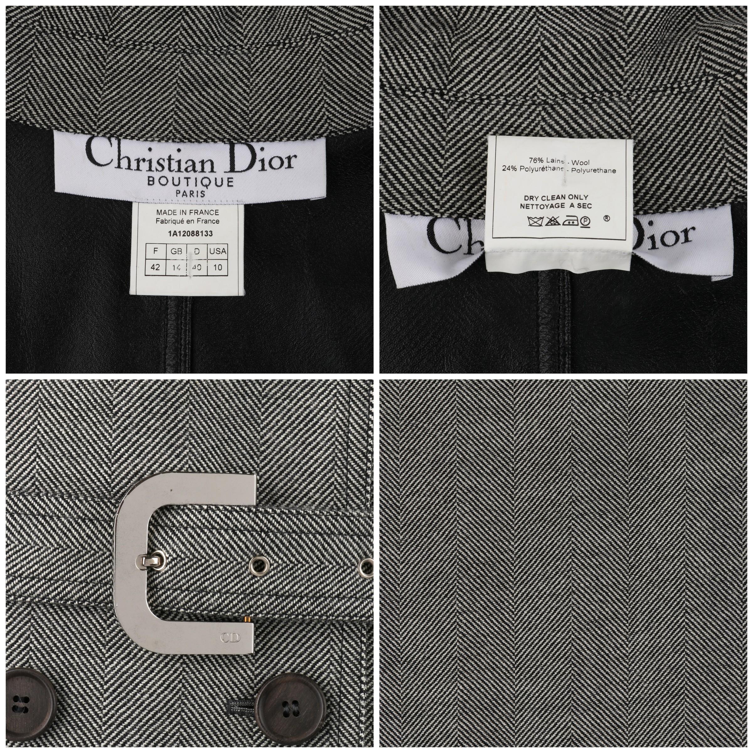 CHRISTIAN DIOR Boutique c.2000’s Herringbone Double Breasted Belted Trench Coat 4