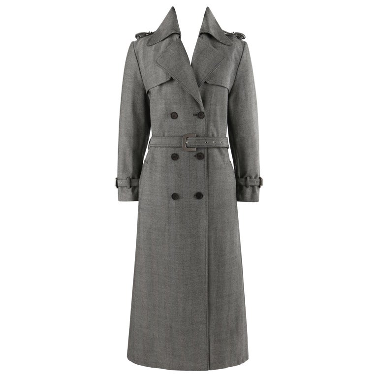 CHRISTIAN DIOR Boutique c.2000's Herringbone Double Breasted Belted Trench  Coat at 1stDibs