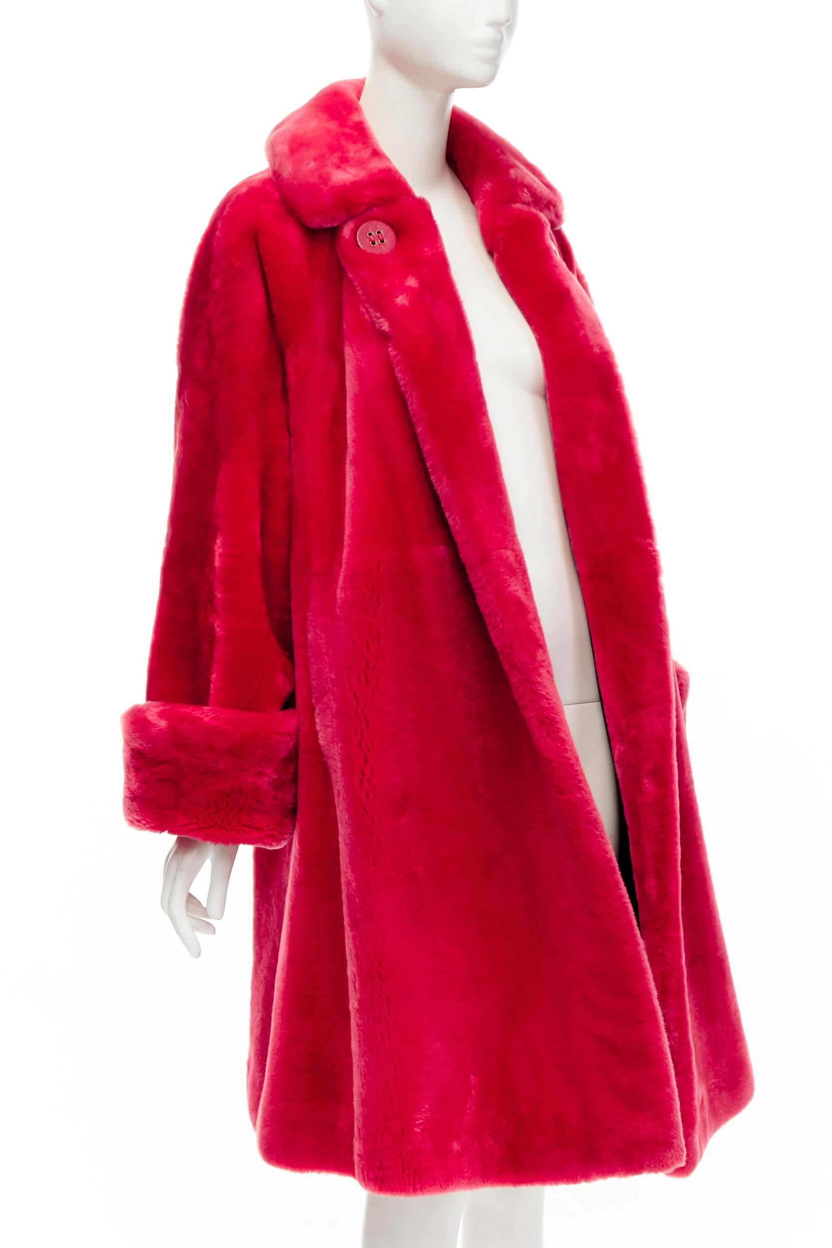 CHRISTIAN DIOR BOUTIQUE FOURRURE Vintage red faux fur swing mouton court coat In Excellent Condition For Sale In Hong Kong, NT