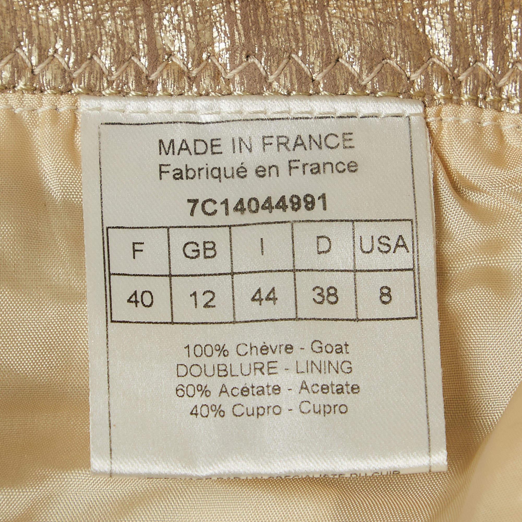 Christian Dior Boutique Gold Printed Leather Straight Pants M In Good Condition For Sale In Dubai, Al Qouz 2