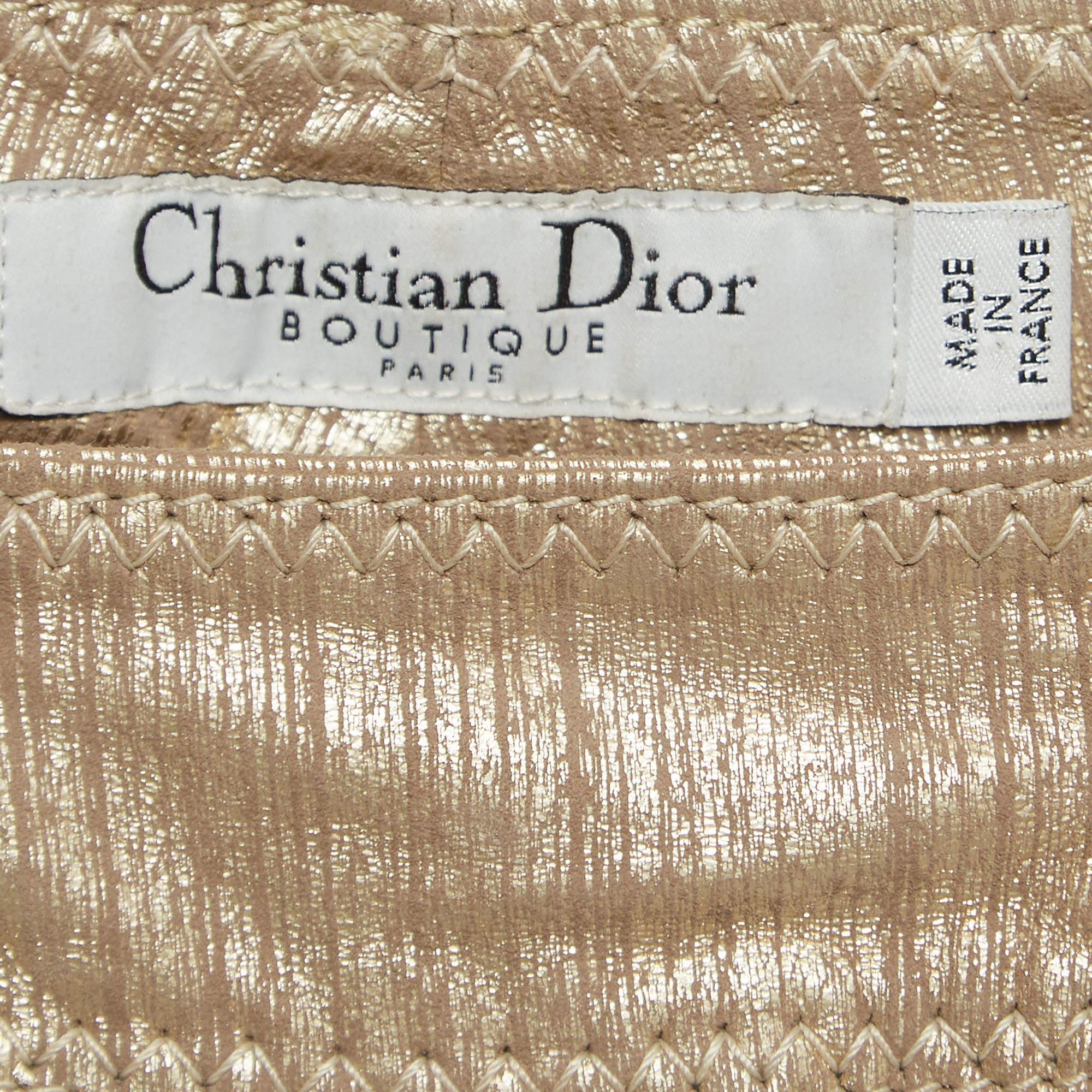 Christian Dior Boutique Gold Printed Leather Straight Pants M For Sale 1