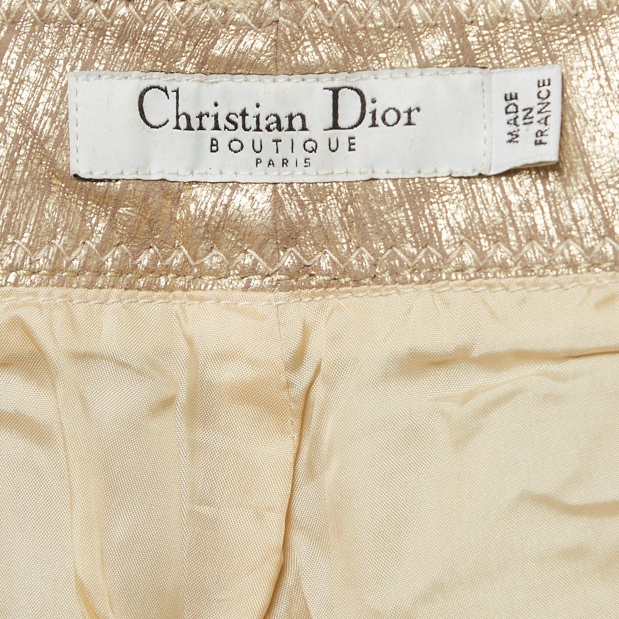 Christian Dior Boutique Gold Printed Leather Straight Pants M For Sale 2