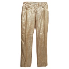 Christian Dior Boutique Gold Printed Leather Straight Pants M