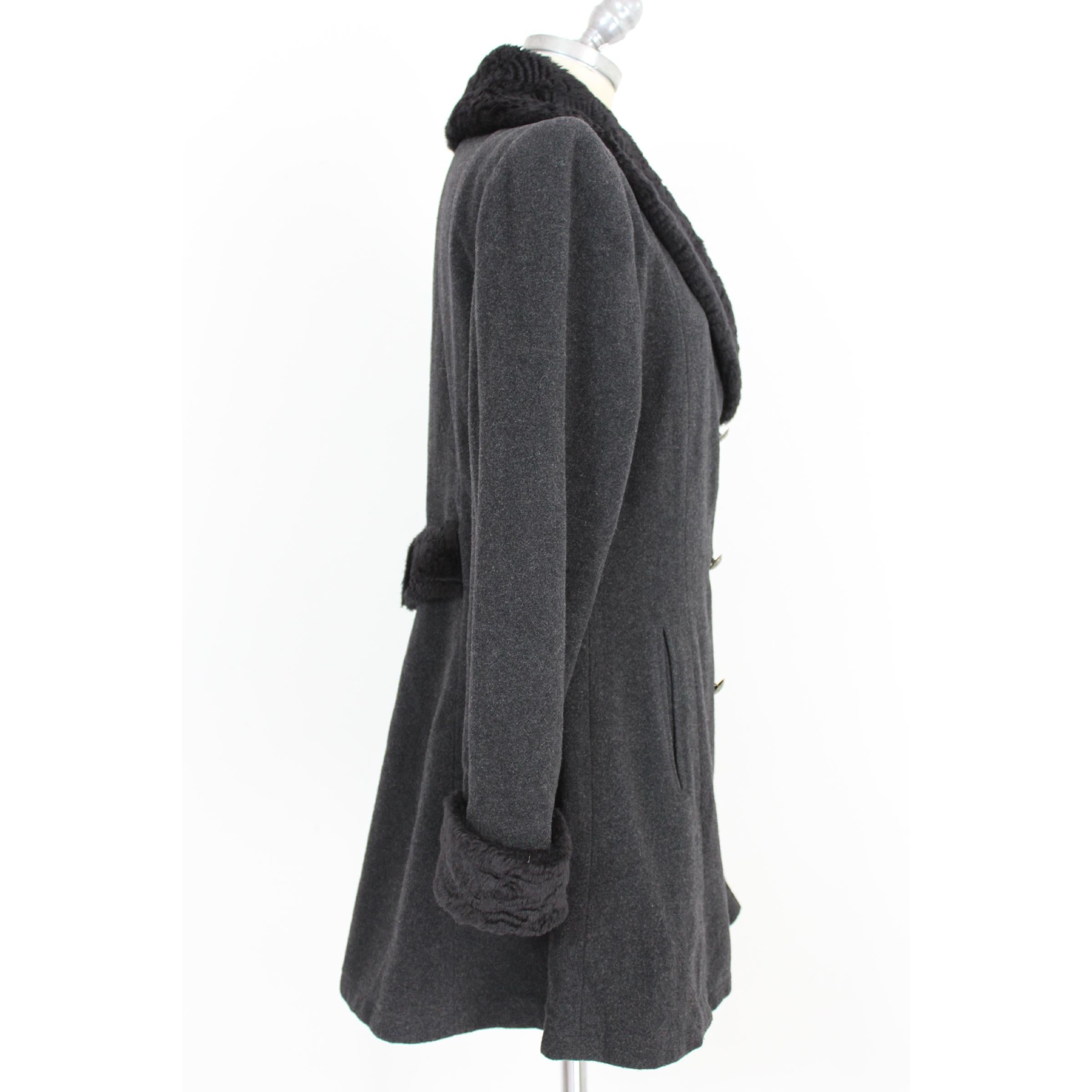 Christian Dior Boutique Gray Anthracite Wool Faux Fur Double Breasted Coat 80s  In Excellent Condition In Brindisi, Bt