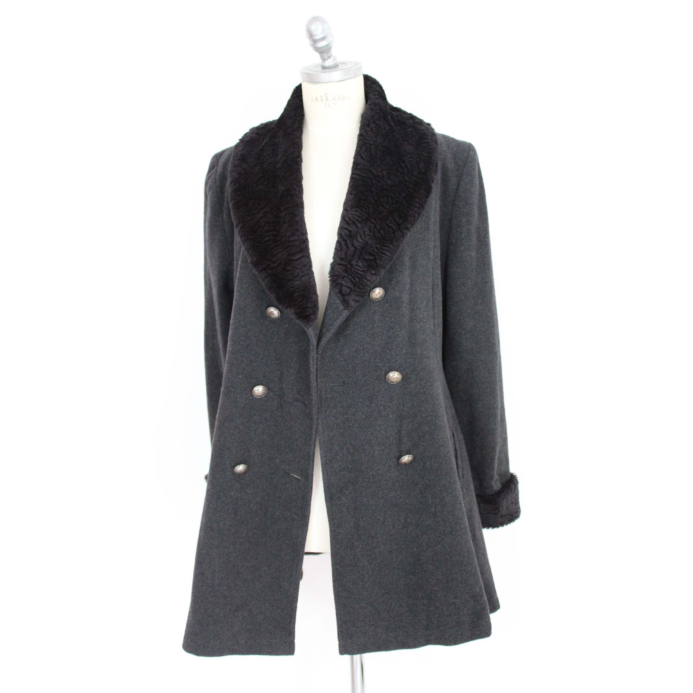 Christian Dior Boutique Gray Anthracite Wool Faux Fur Double Breasted Coat 80s  3