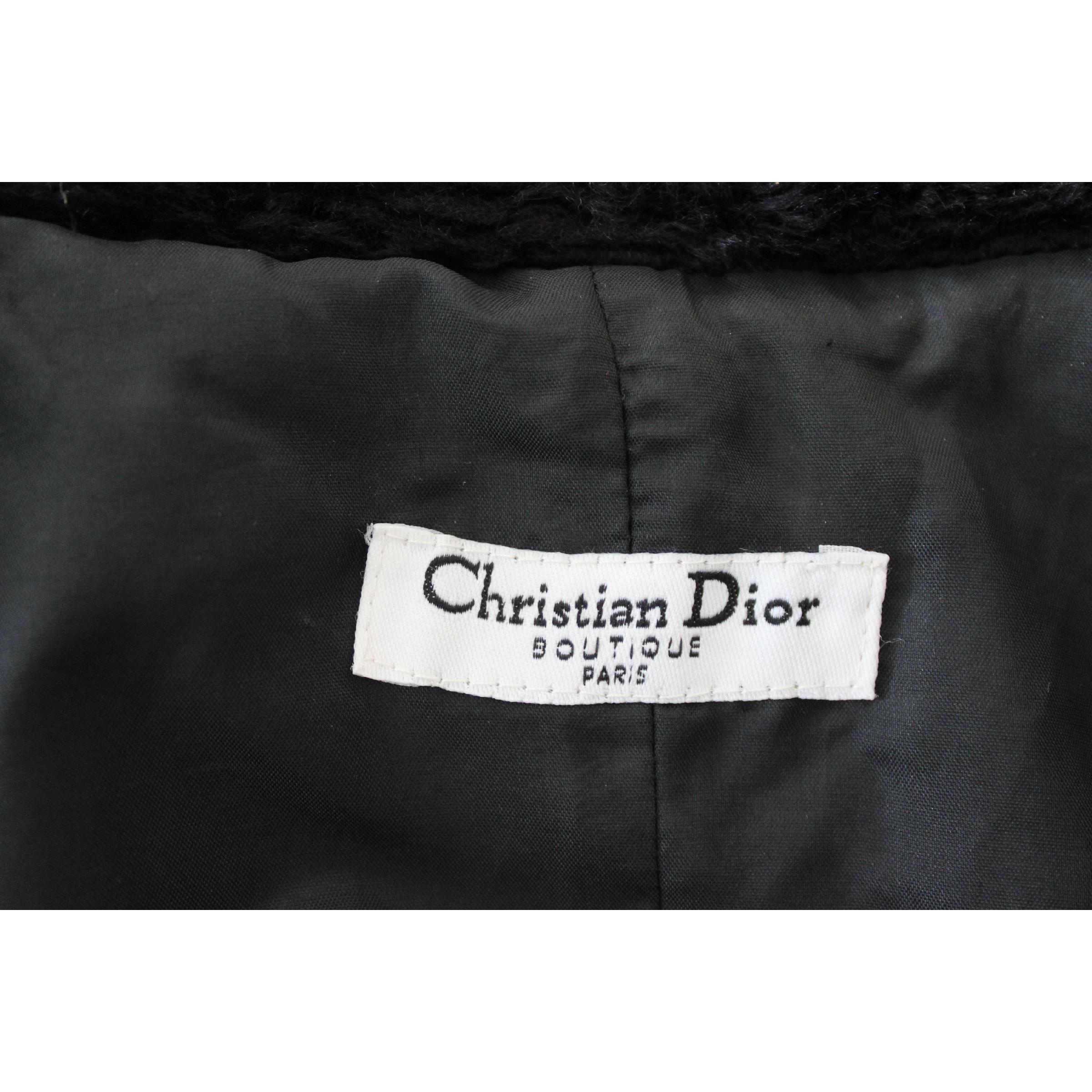 Christian Dior Boutique Gray Anthracite Wool Faux Fur Double Breasted Coat 80s  4