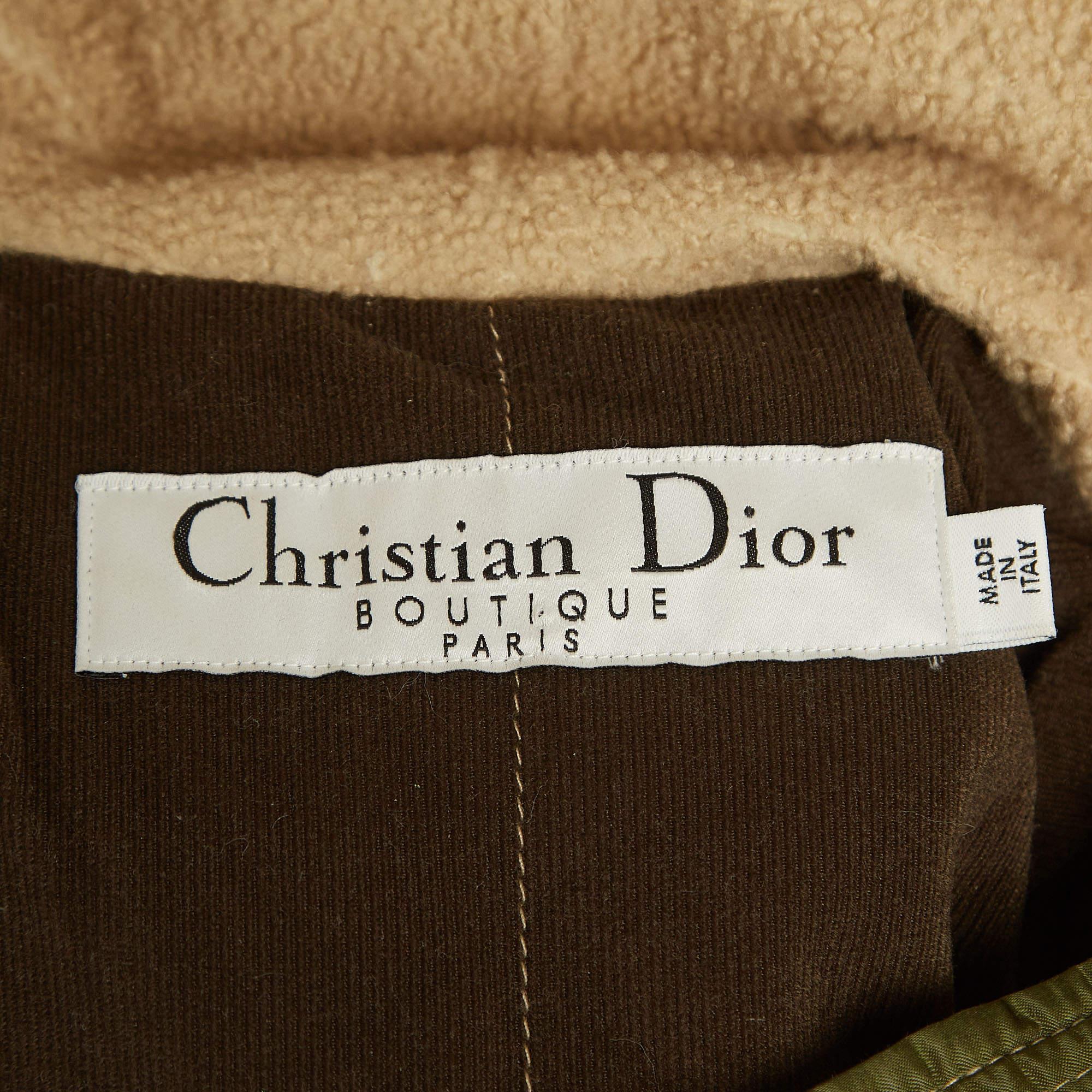 Christian Dior Boutique Green Cotton Blend and Fur Parka Jacket M In Good Condition For Sale In Dubai, Al Qouz 2