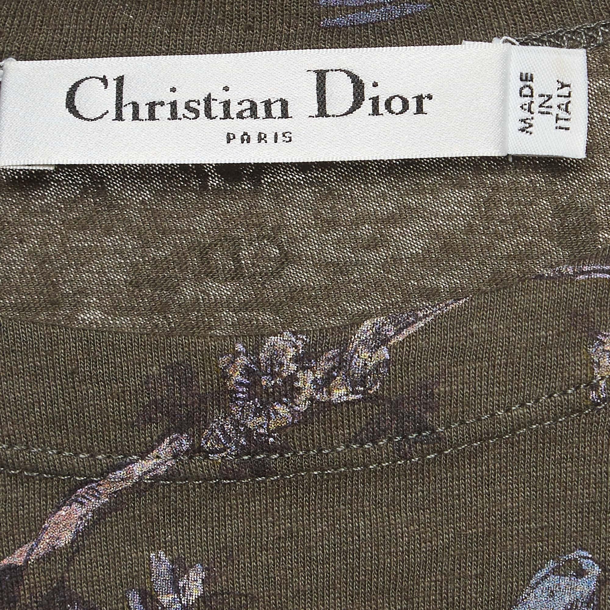 T-shirt col ras du cou vert imprimé Jungle Christian Dior Boutique L Bon état à Dubai, Al Qouz 2