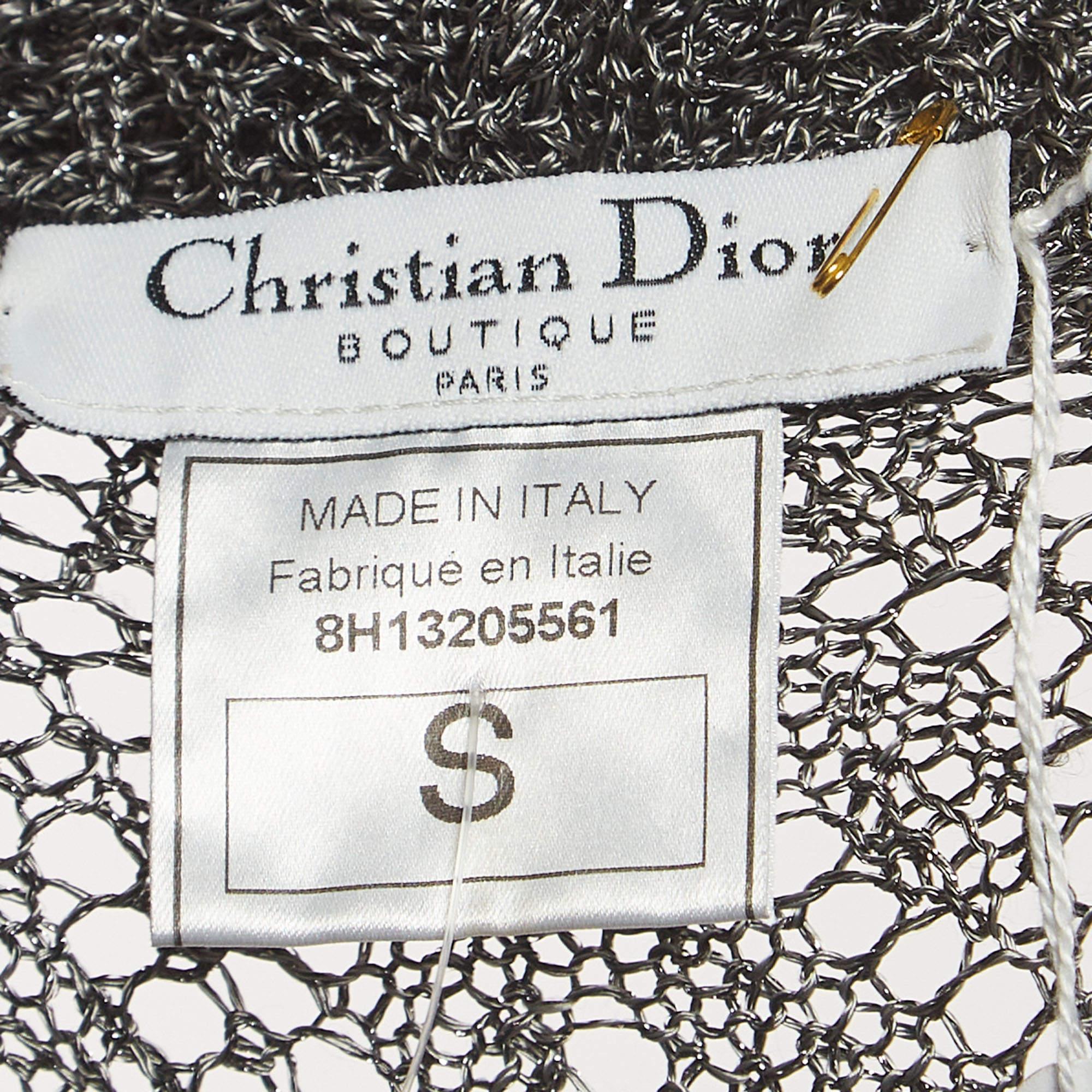 Christian Dior Boutique Grey Crochet Knit Snug Hood Neck Mini Dress S In Good Condition For Sale In Dubai, Al Qouz 2