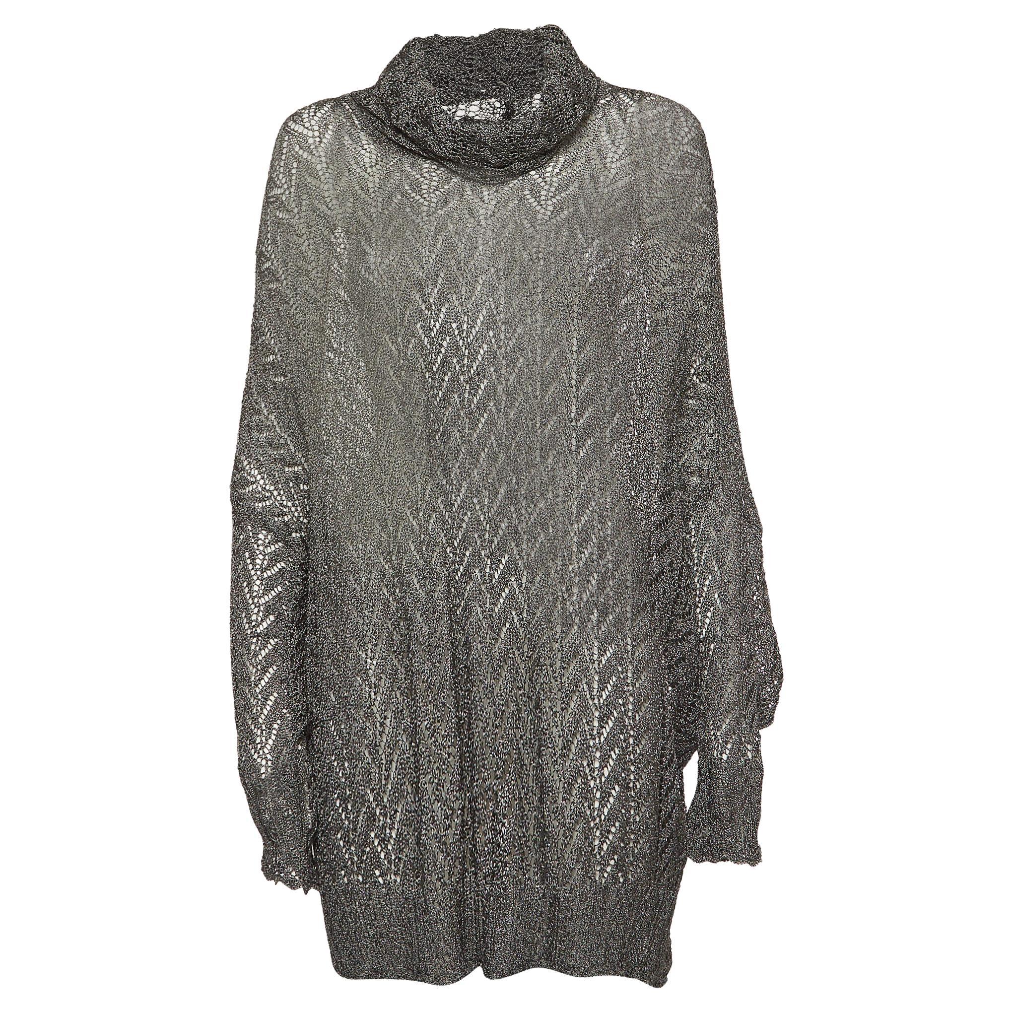 Christian Dior Boutique Grey Crochet Knit Snug Hood Neck Mini Dress S For Sale