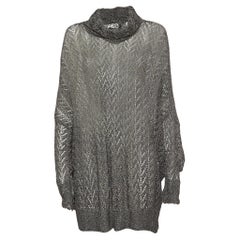 Christian Dior Boutique Grey Crochet Knit Snug Hood Neck Mini Dress S