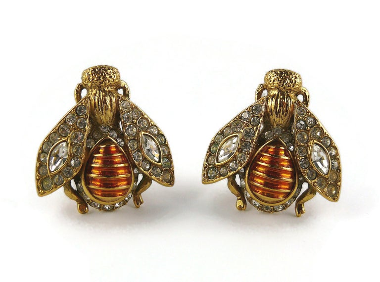 Christian Dior Boutique Iconic Jewelled Bee Clips-On Earrings (boucles d' oreilles à clip) En vente sur 1stDibs | boucle d'oreille abeille dior, abeille  dior