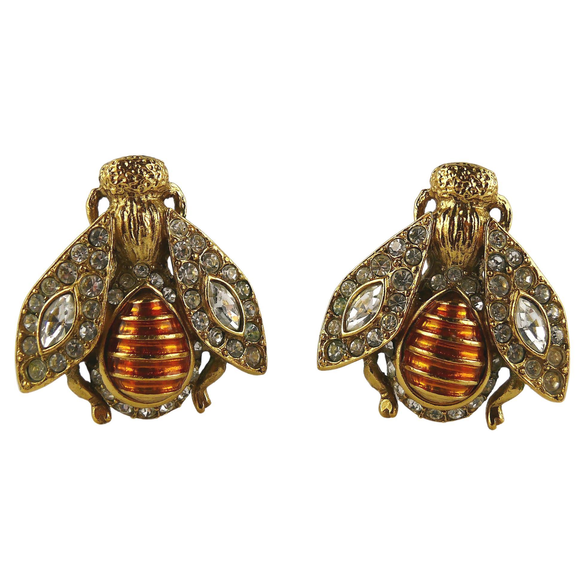 Christian Dior Boutique Iconic Jewelled Bee Clip-On Earrings For Sale