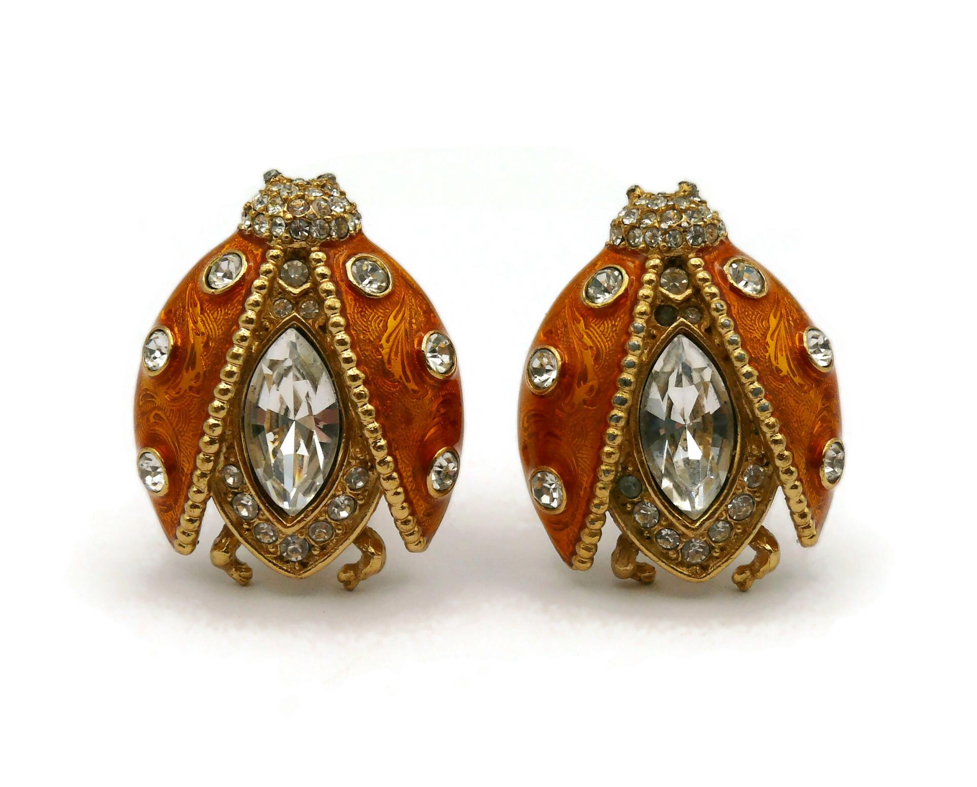 CHRISTIAN DIOR Boutique Iconic Jewelled Ladybug Clip-On Earrings In Fair Condition For Sale In Nice, FR