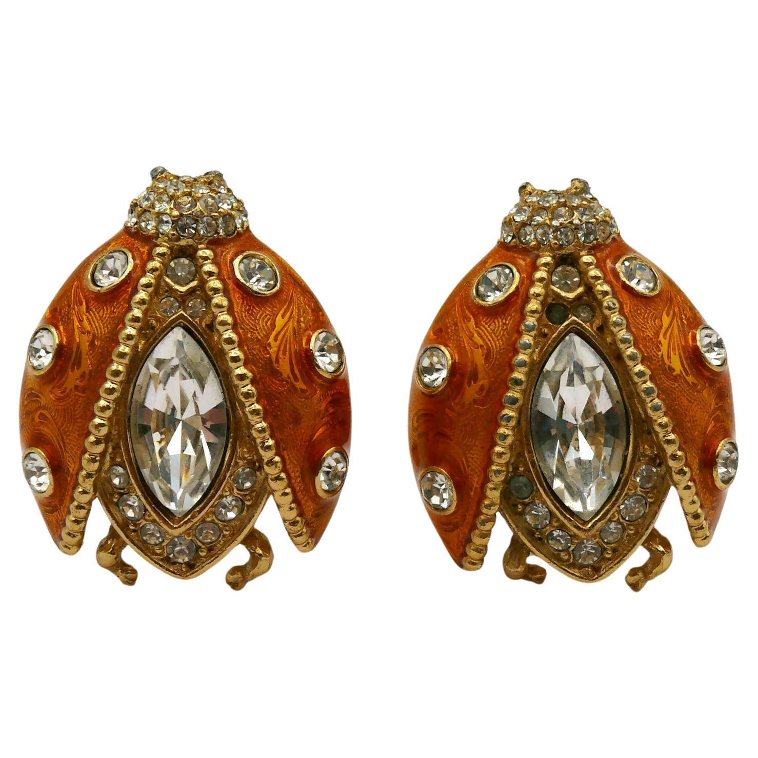 CHRISTIAN DIOR Boutique Iconic Jewelled Ladybug Clip-On Earrings For Sale