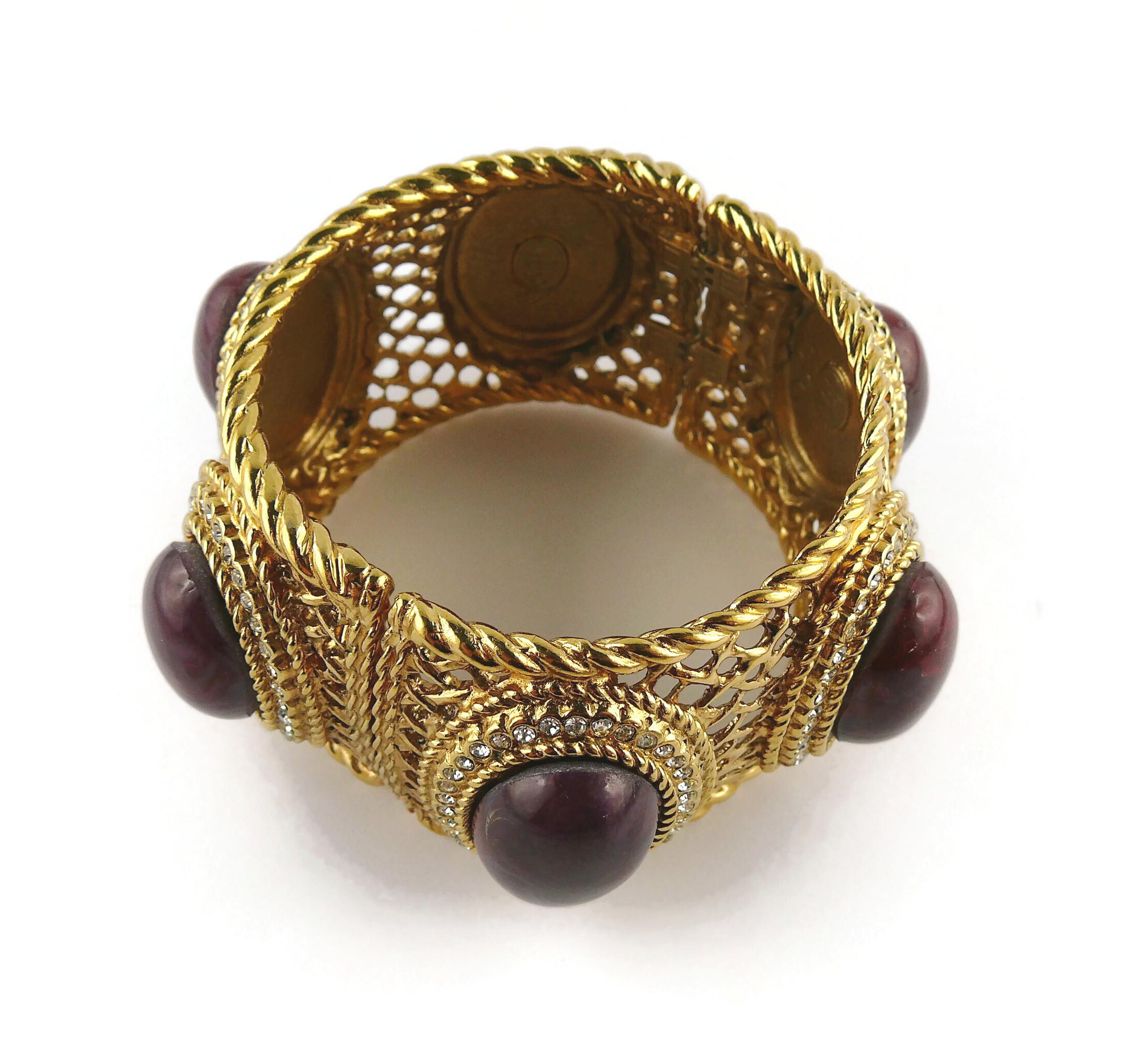 Christian Dior Boutique Massive Jewelled Gold Toned Latticework Cuff Bracelet For Sale 4