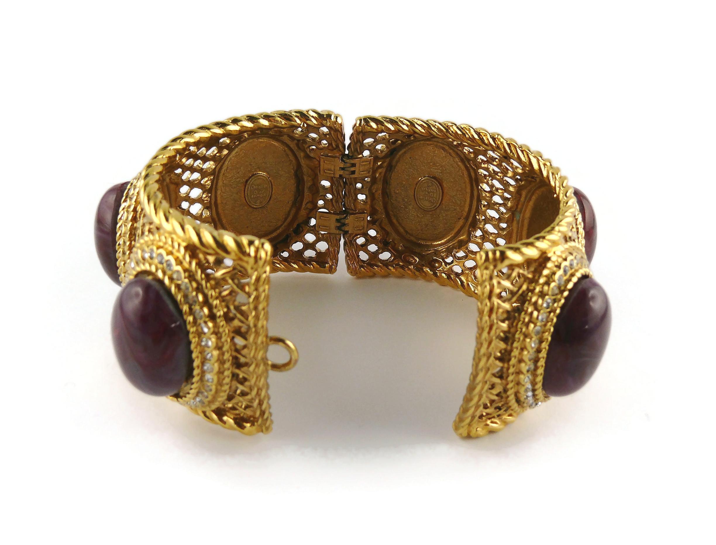 Christian Dior Boutique Massive Jewelled Gold Toned Latticework Cuff Bracelet For Sale 5
