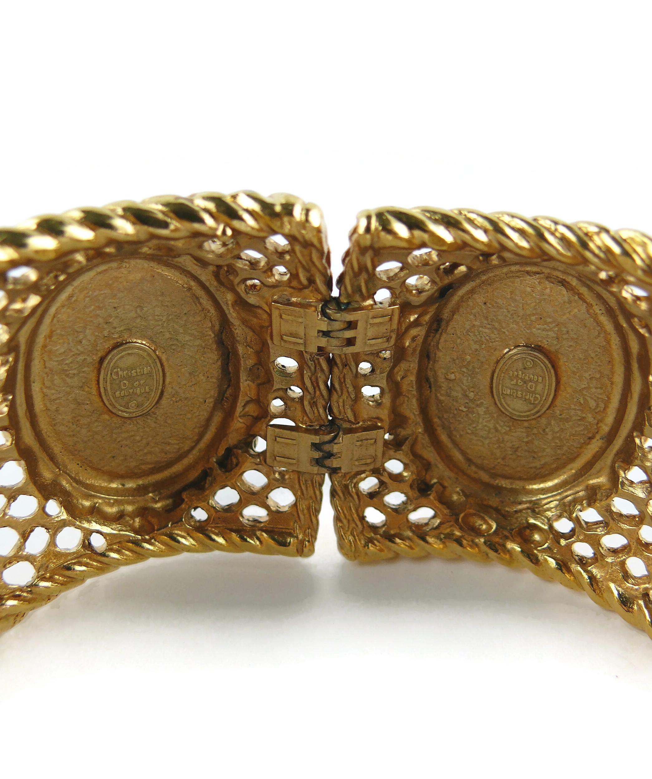 Christian Dior Boutique Massive Jewelled Gold Toned Latticework Cuff Bracelet For Sale 10
