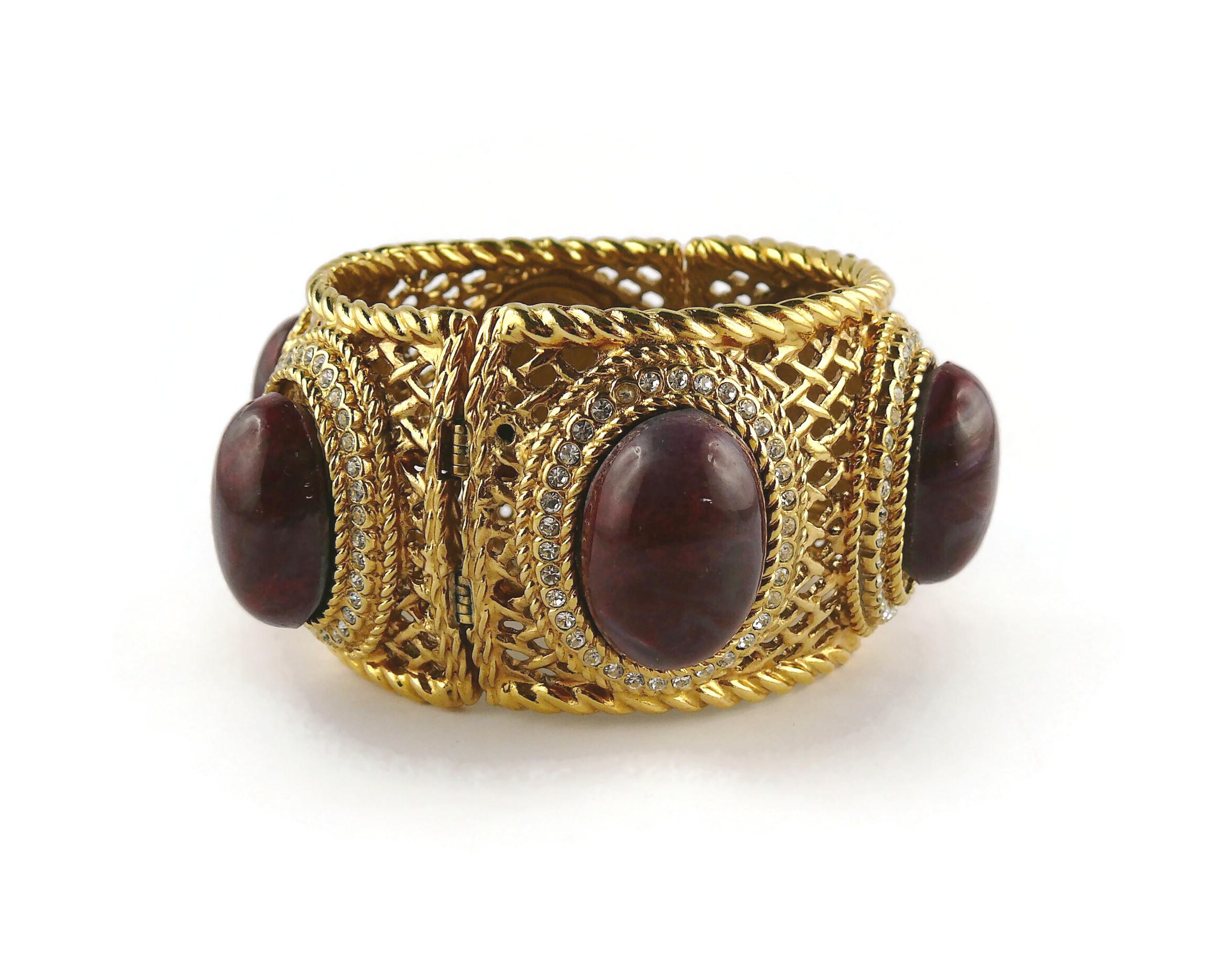 Women's Christian Dior Boutique Massive Jewelled Gold Toned Latticework Cuff Bracelet For Sale