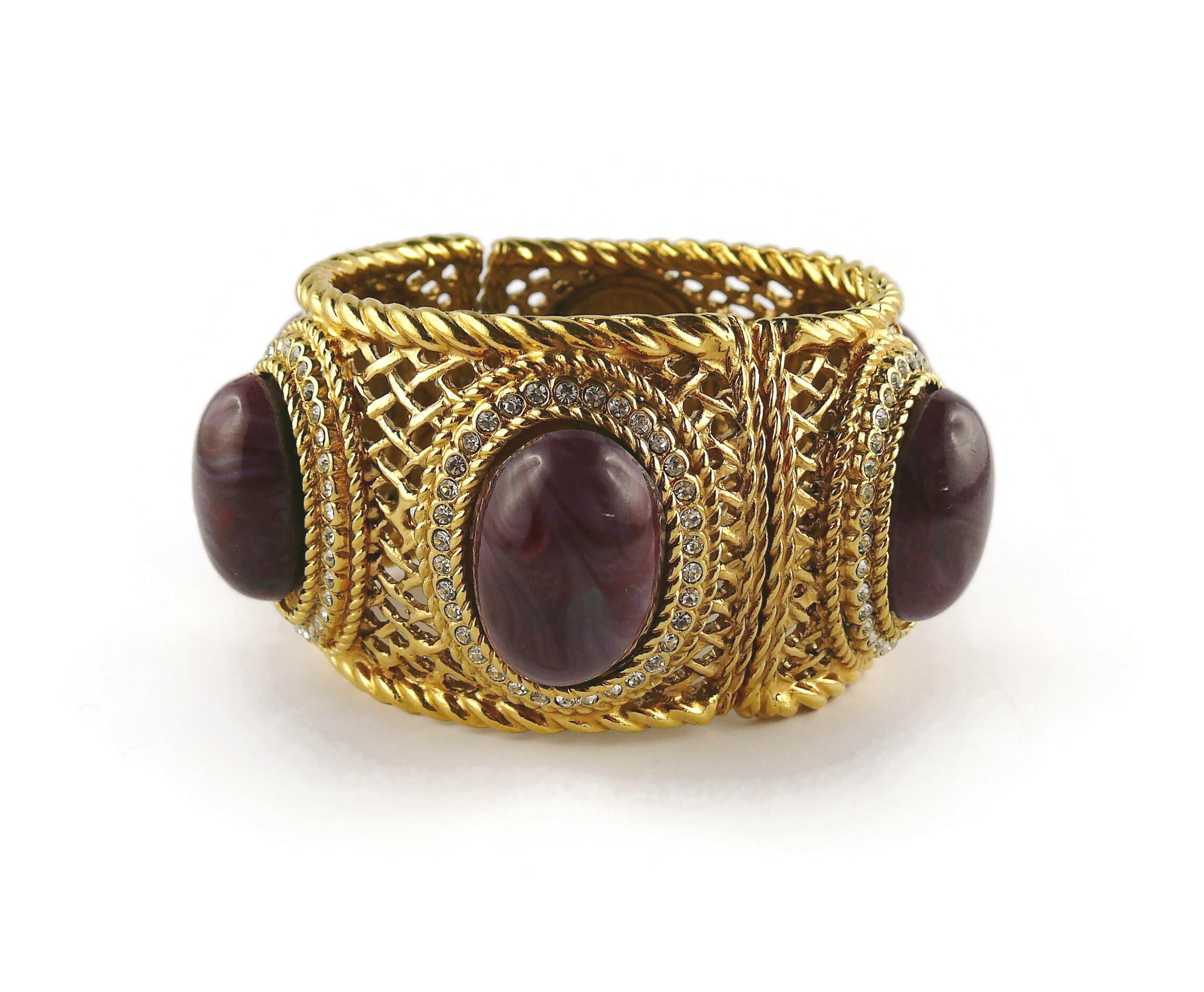 Christian Dior Boutique Massive Jewelled Gold Toned Latticework Cuff Bracelet For Sale 2