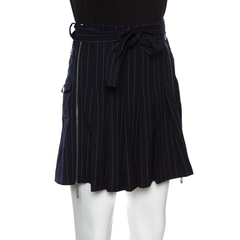 Christian Dior Boutique Navy Blue Striped Wool Pleated Mini Skirt M For ...