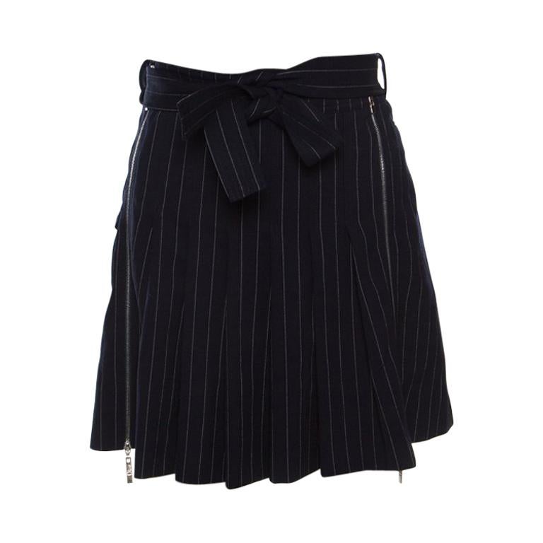 Christian Dior Boutique Navy Blue Striped Wool Pleated Mini Skirt M For ...