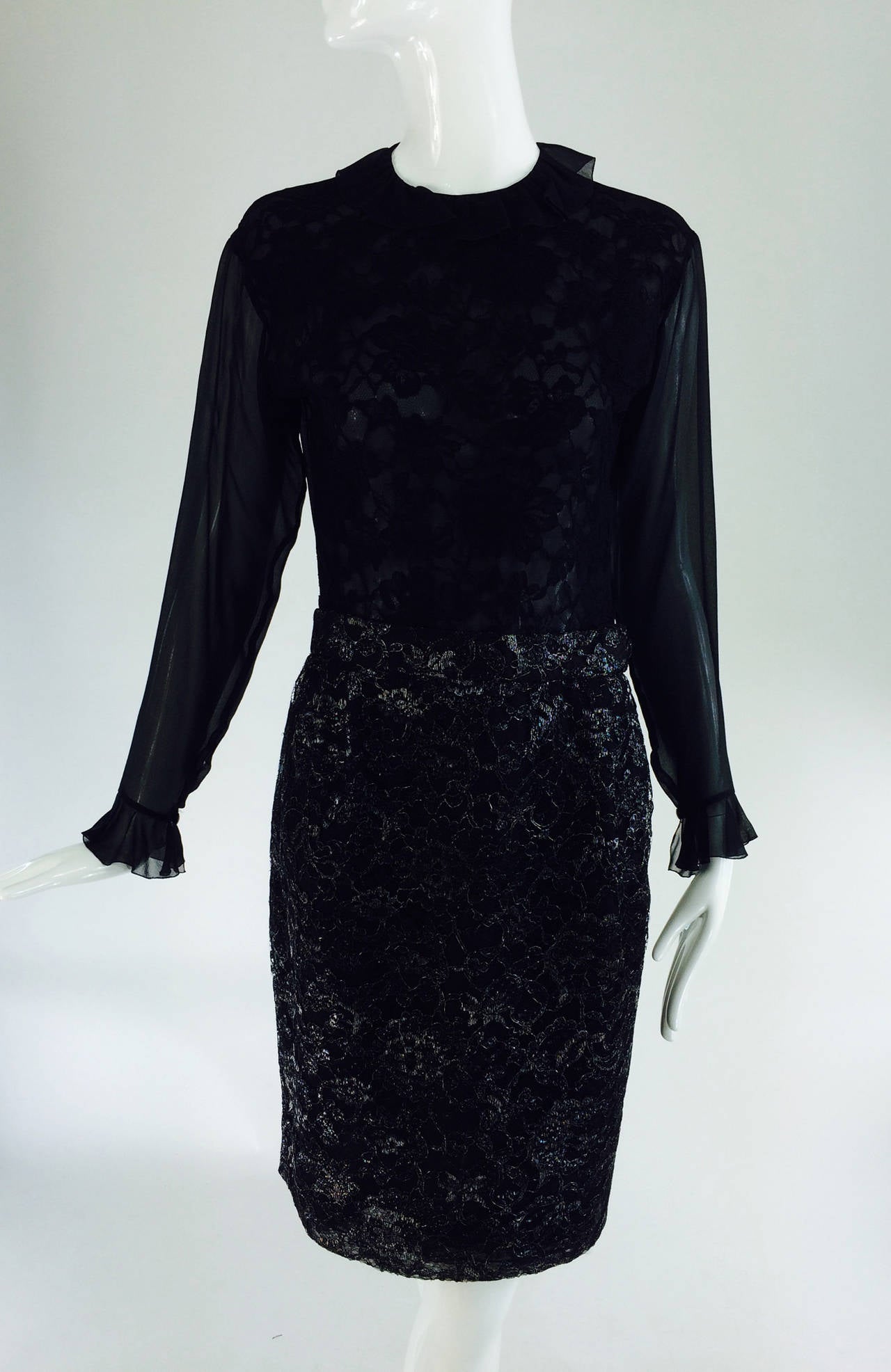 Black Christian Dior Boutique numbered black and silver lace skirt set For Sale