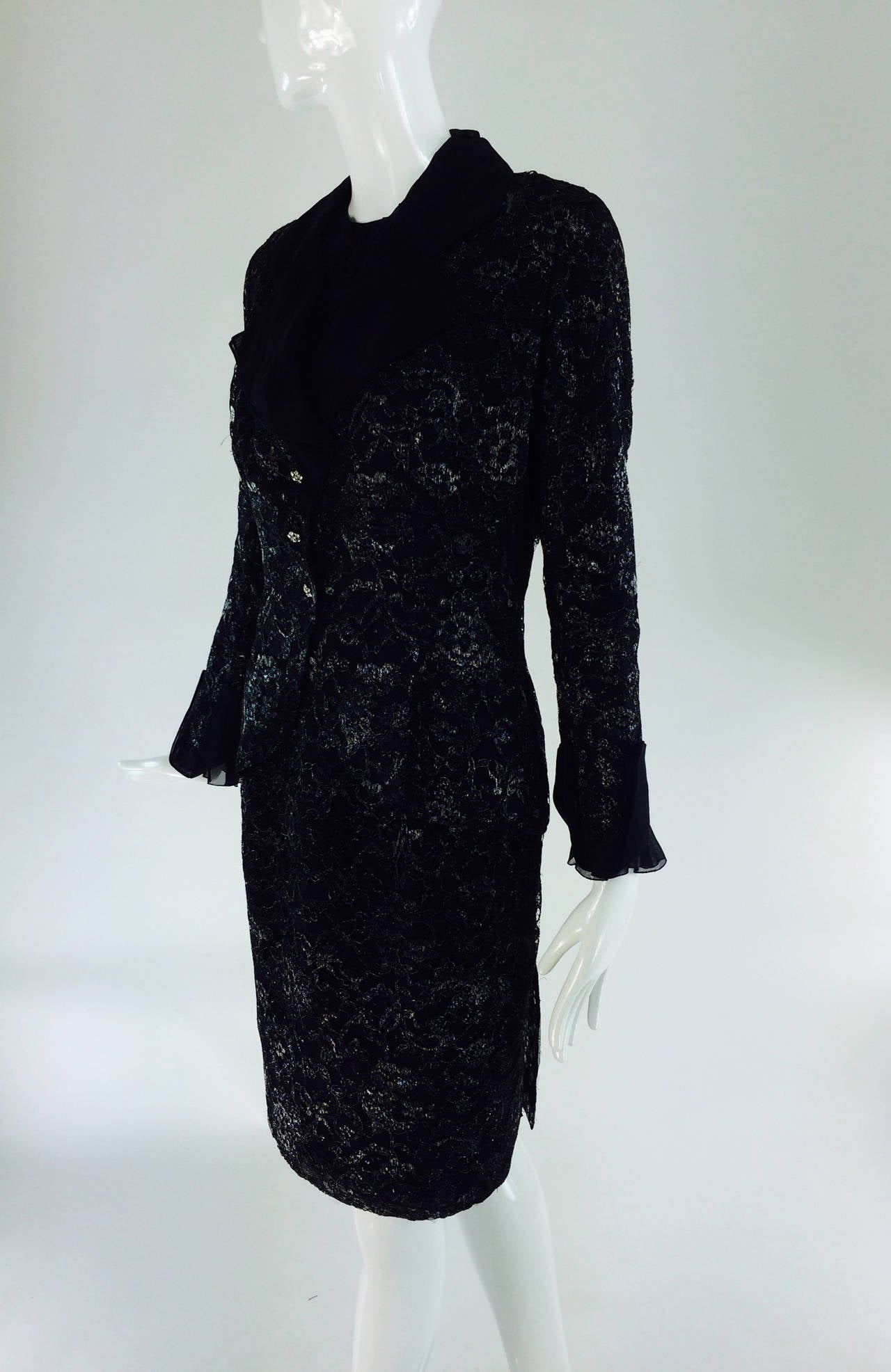 Christian Dior Boutique numbered black and silver lace skirt set In Good Condition For Sale In West Palm Beach, FL