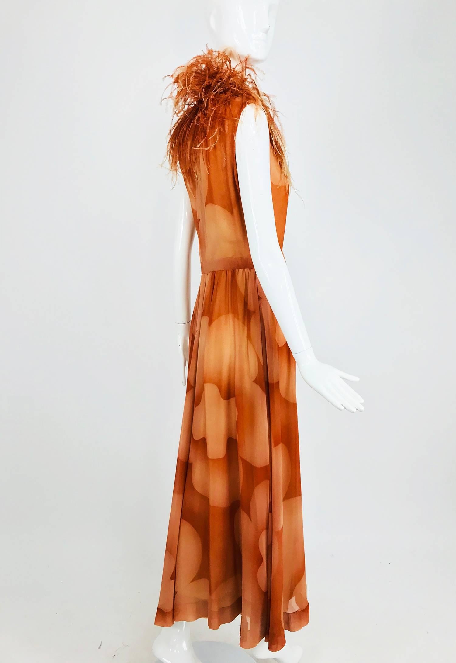 Christian Dior Boutique numbered silk chiffon feather trimmed maxi dress, 1960s 3