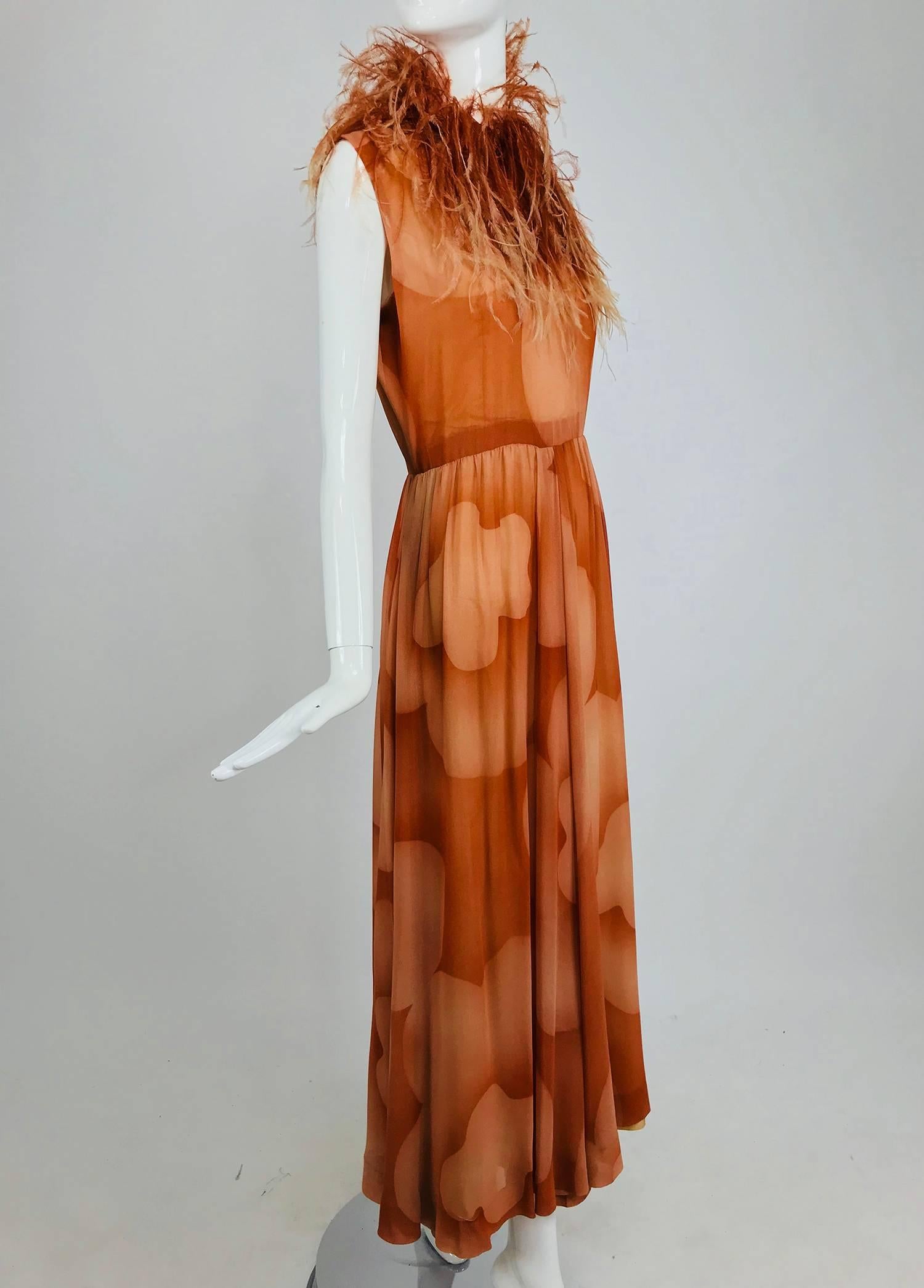 Christian Dior Boutique numbered silk chiffon feather trimmed maxi dress, 1960s 7