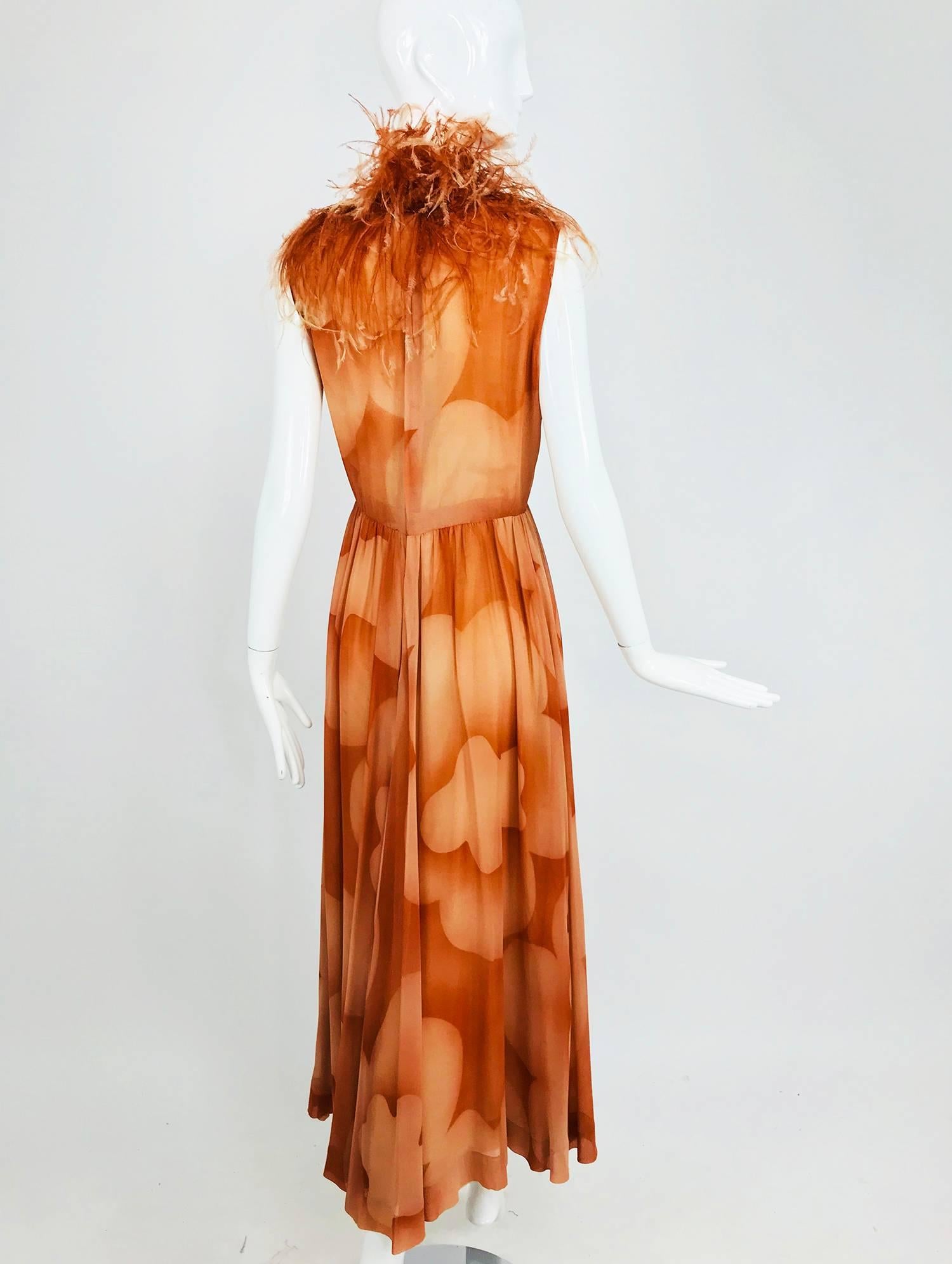 Christian Dior Boutique numbered silk chiffon feather trimmed maxi dress, 1960s 1