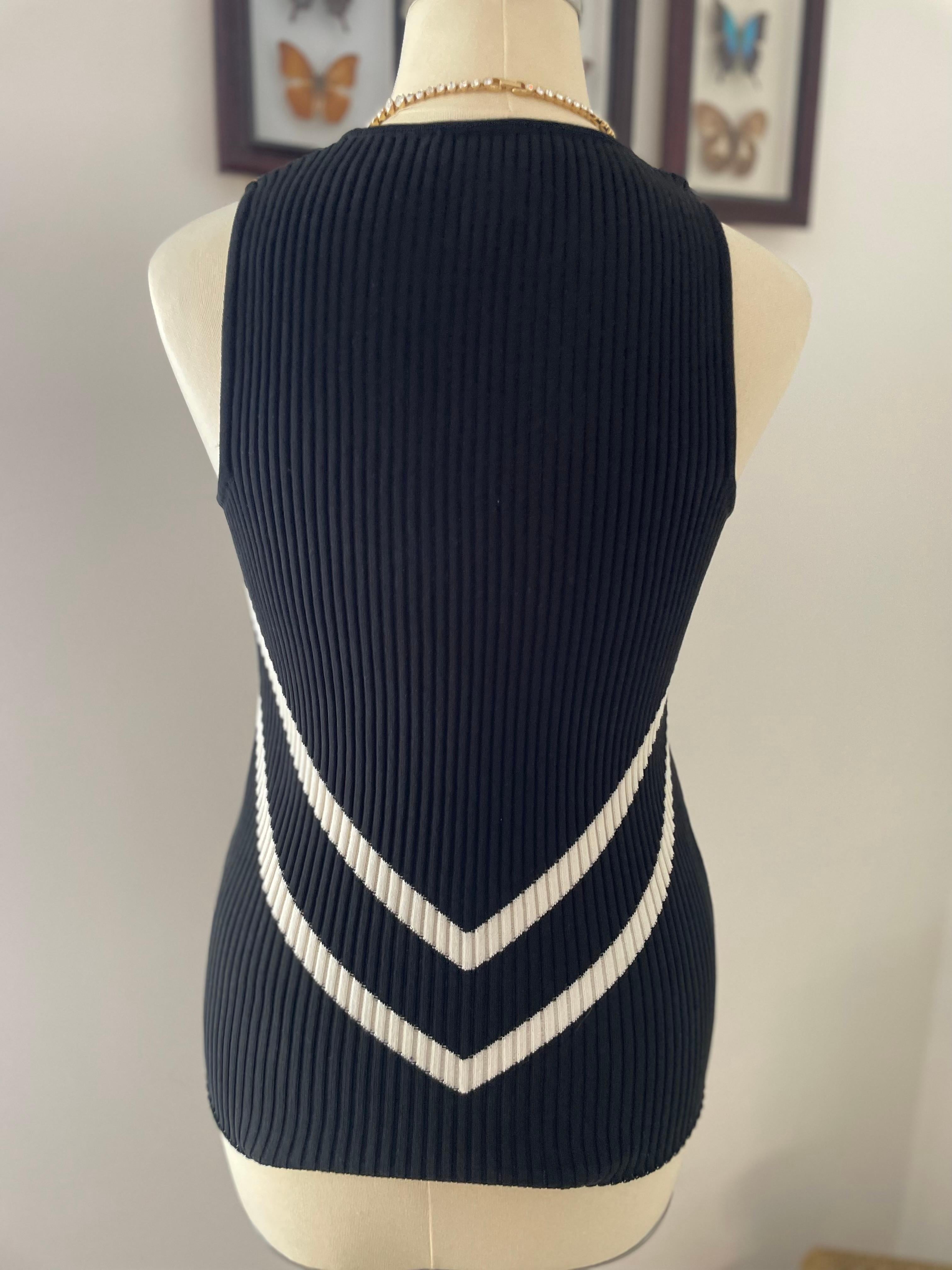 Christian Dior Boutique Paris 1990er Jahre Stretchy Top Schwarz Weiß Größe M im Zustand „Hervorragend“ im Angebot in 'S-HERTOGENBOSCH, NL