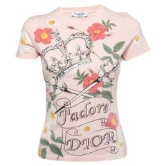 Christian Dior Boutique Rosa Baumwollstrick-T-Shirt aus Strick mit Verzierungen M