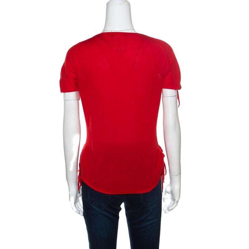 Christian Dior Boutique Red Cashmere Knit Raglan Sleeve V Neck Top L In Good Condition In Dubai, Al Qouz 2