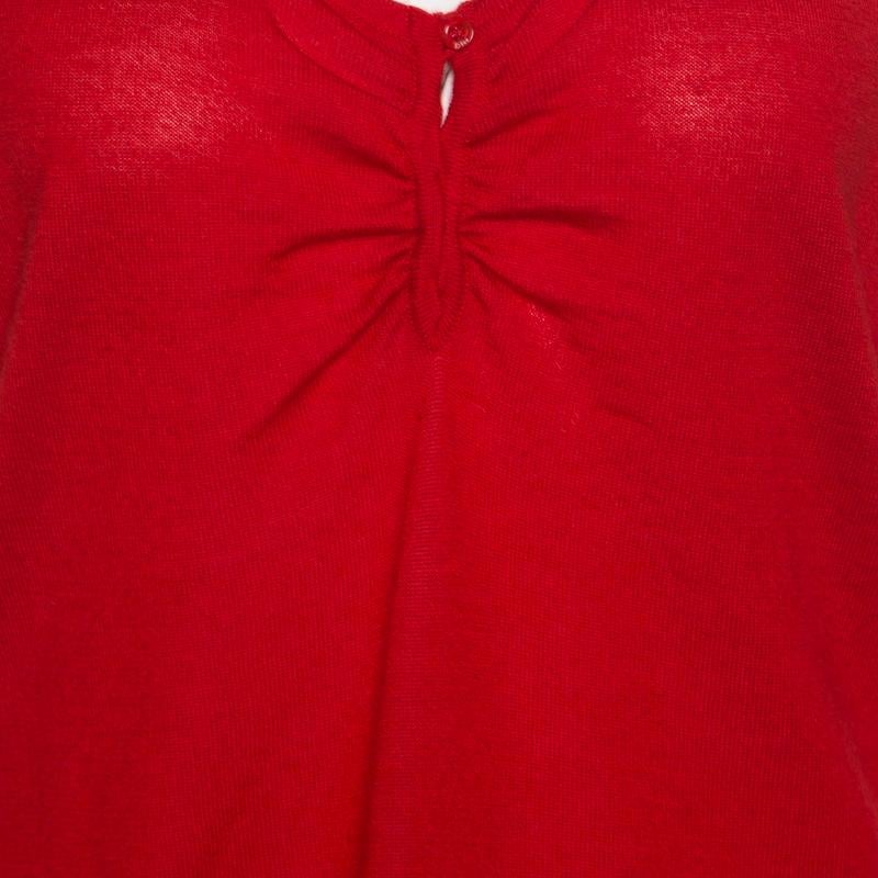 Women's Christian Dior Boutique Red Cashmere Knit Raglan Sleeve V Neck Top L