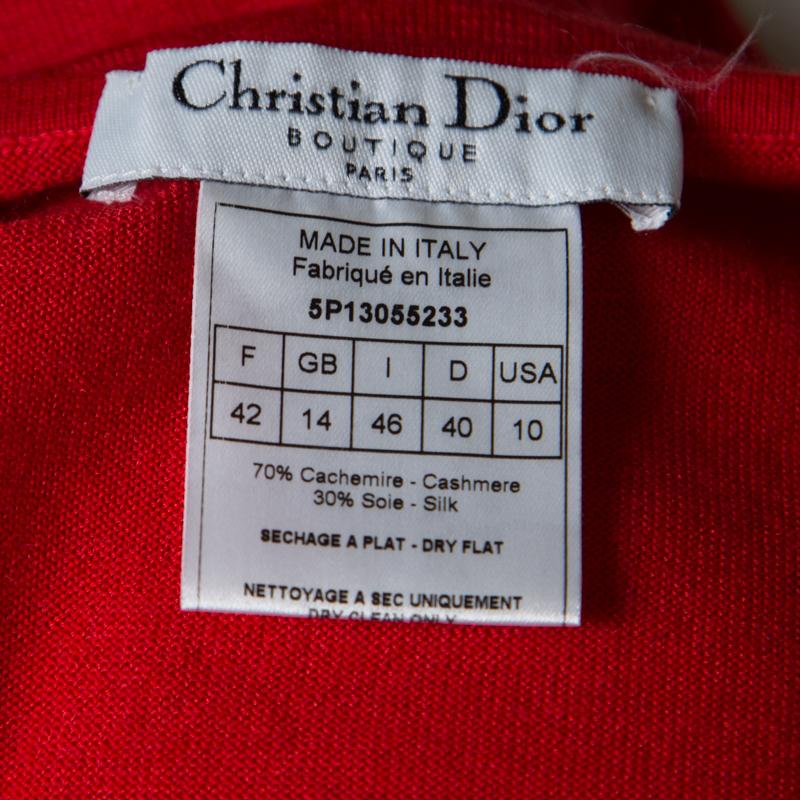 Christian Dior Boutique Red Cashmere Knit Raglan Sleeve V Neck Top L 1