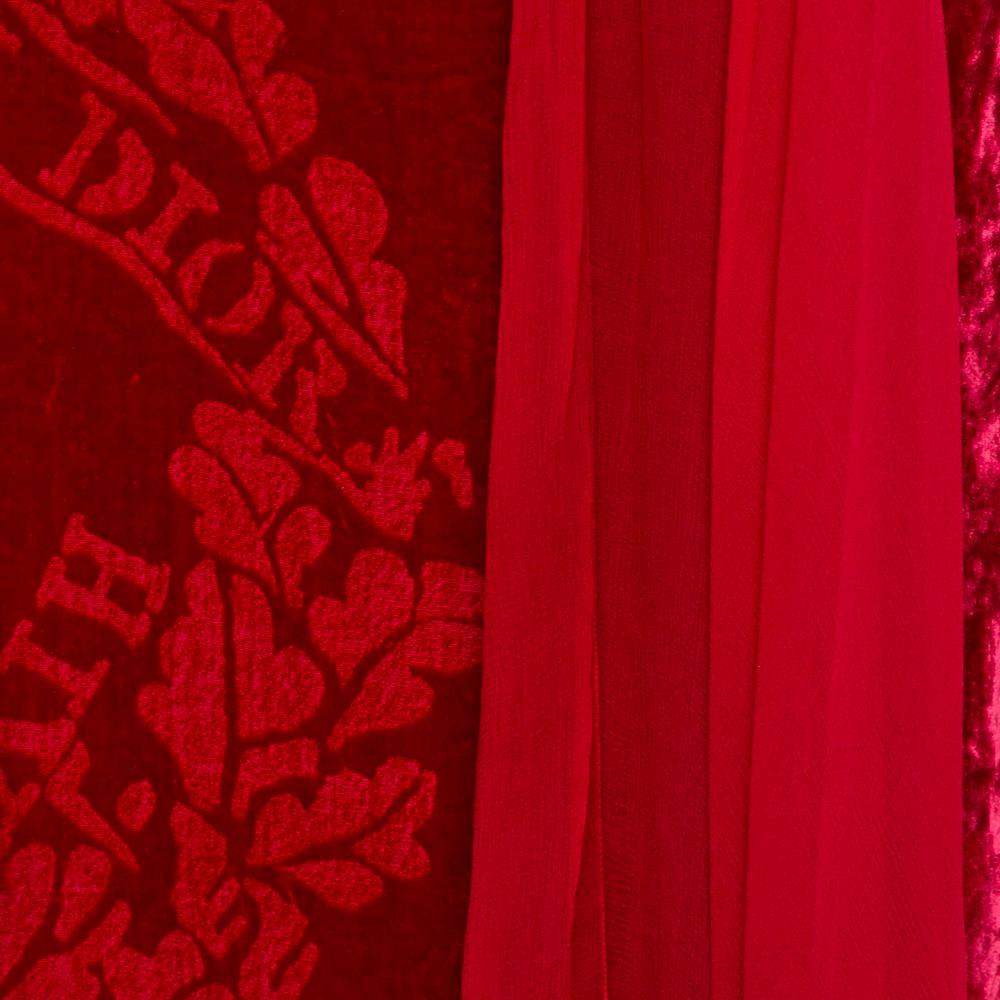 Christian Dior Boutique Red Devoré Velvet Chiffon Draped Gown XL 1